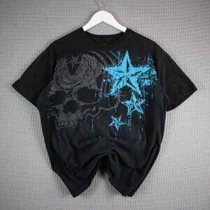 Anchor Blue Y2K Skull Affliction Cyber Grunge Tee Mens Large